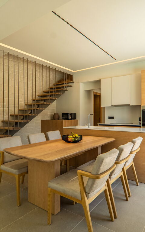 Villa Zen Chrysi: Kök, Lunchrum, Vardagsrum